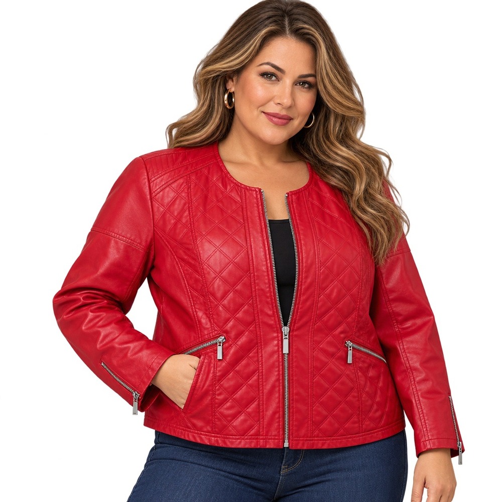 Lane Bryant Faux Leather Quilted Moto Jacket Women 26/28 Red Plus Size NWOT